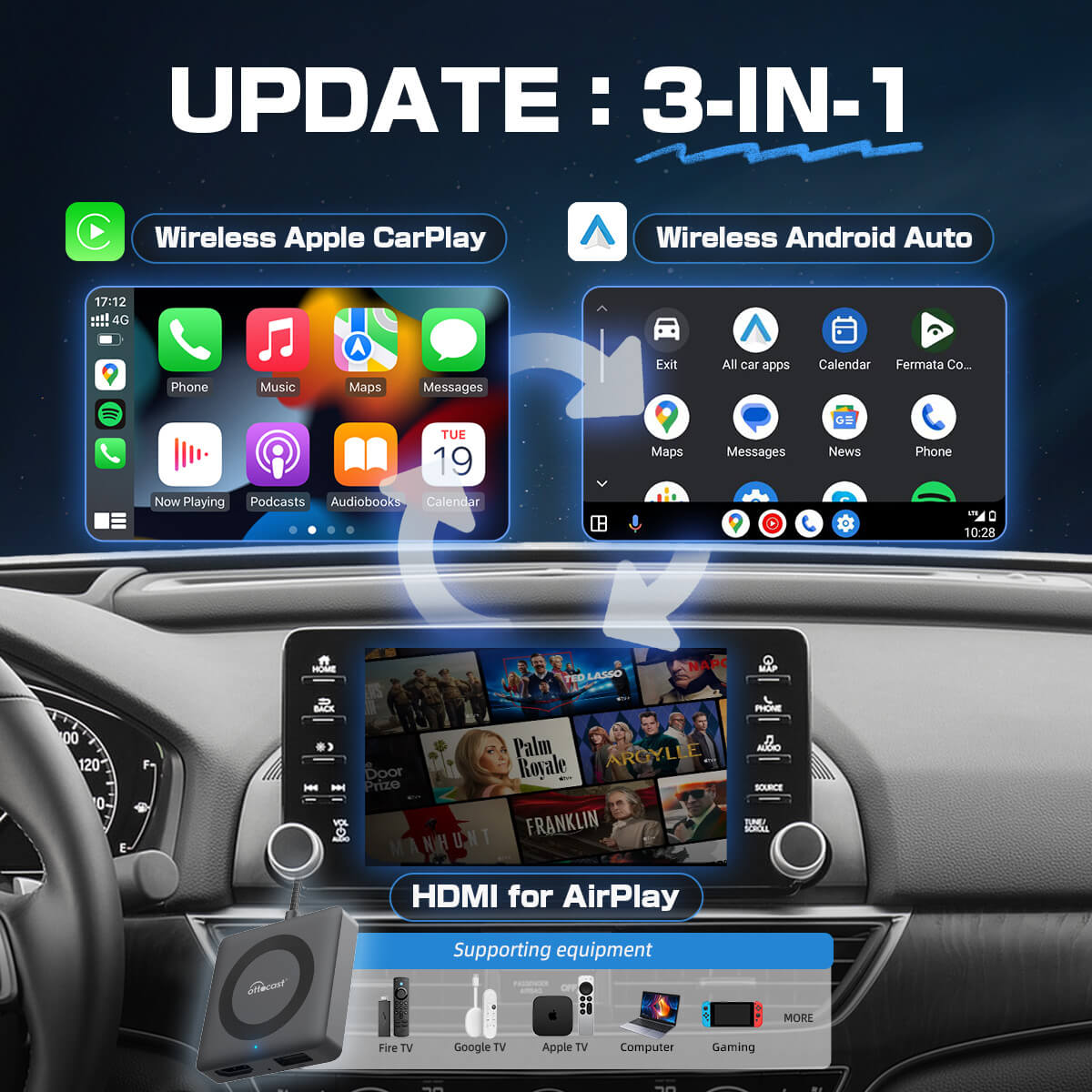 Ottocast Tbox UHD – Wireless Android Auto & CarPlay AI Box with 4K Output