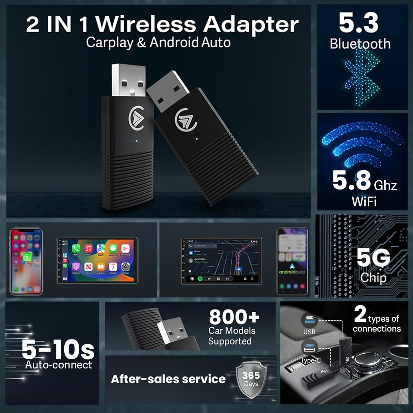 Ottcast™ Wireless Carplay/Android Auto 2-in-1 Adapter