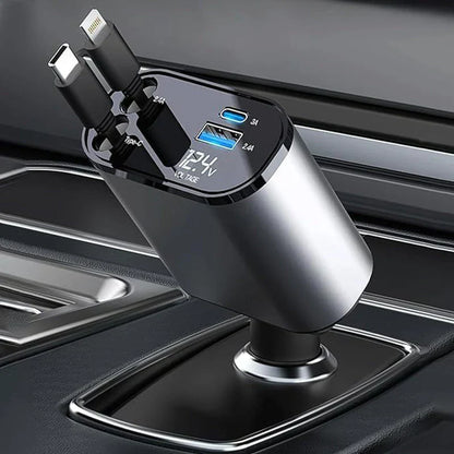 SMARTUNO™ 4 in 1 Retractable cables 2 Type C and iOS Fast Charging Car Phone Charger