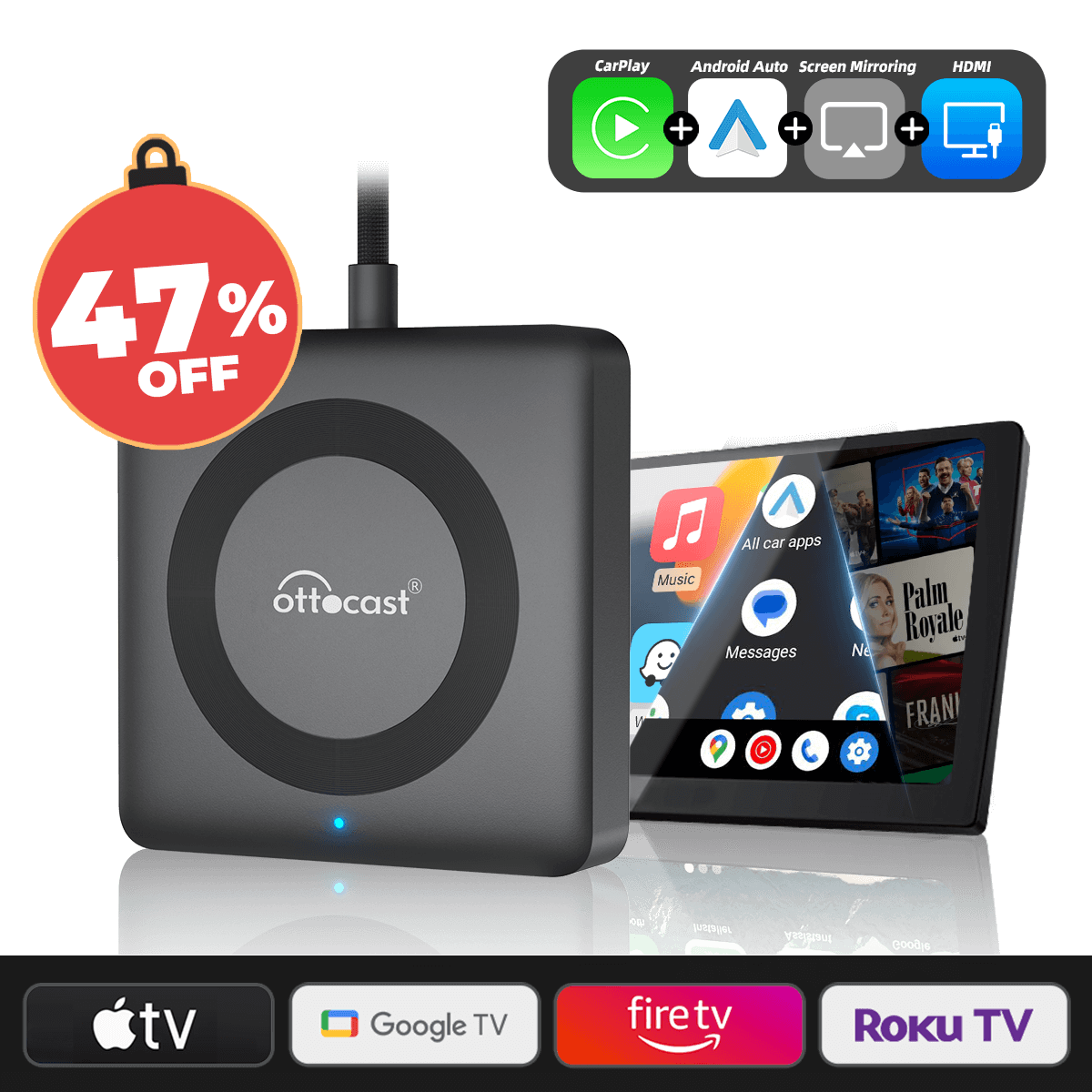Ottocast Tbox UHD – Wireless Android Auto & CarPlay AI Box with 4K Output